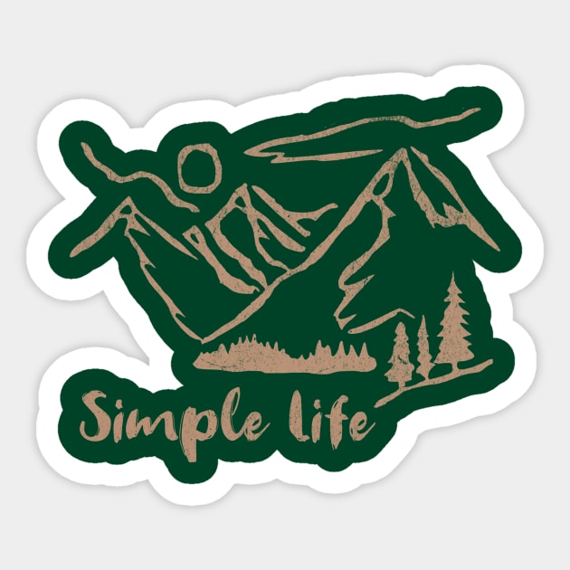 Simple Life – Minimalist Mountain and Forest Line Art Design Sticker by DonWillisJrArt